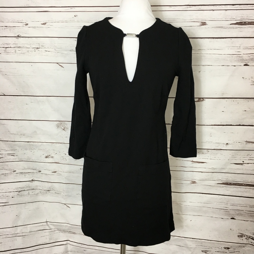 Pippa Women's Dress Black Knit Size 2 Basic Front Pockets Zip Back 3/4 Sleeves